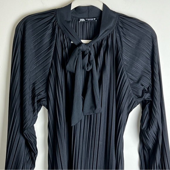 Zara | Black Whimsigoth Pussycat Bow Pleated Dress Blogger’s Favorite | S - Picture 7 of 11